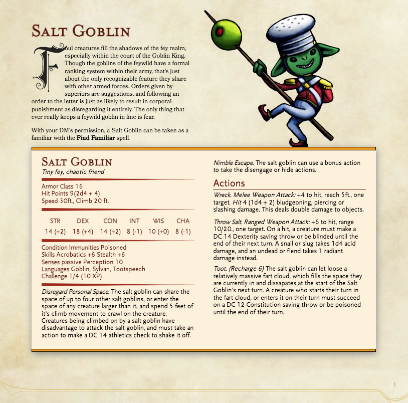 Crit_Fails's tweet photo. To arms, men! A brand new SALT GOBLIN FAMILIAR for all your tiny salt goblin related needs. They might be small, but they are mighty!

#dimension20 #FeyandFlowers https://t.co/obiWZZYWtr