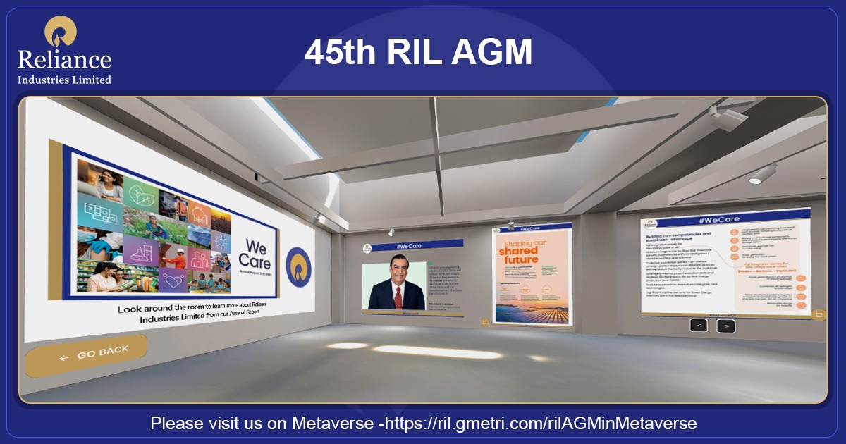 45th RIL AGM and Reliance Industries Annual Report 2021-22 in Metaverse 

Click to explore: t.jio/rilAGMinMetave… 

#RILAGM #RelianceAR