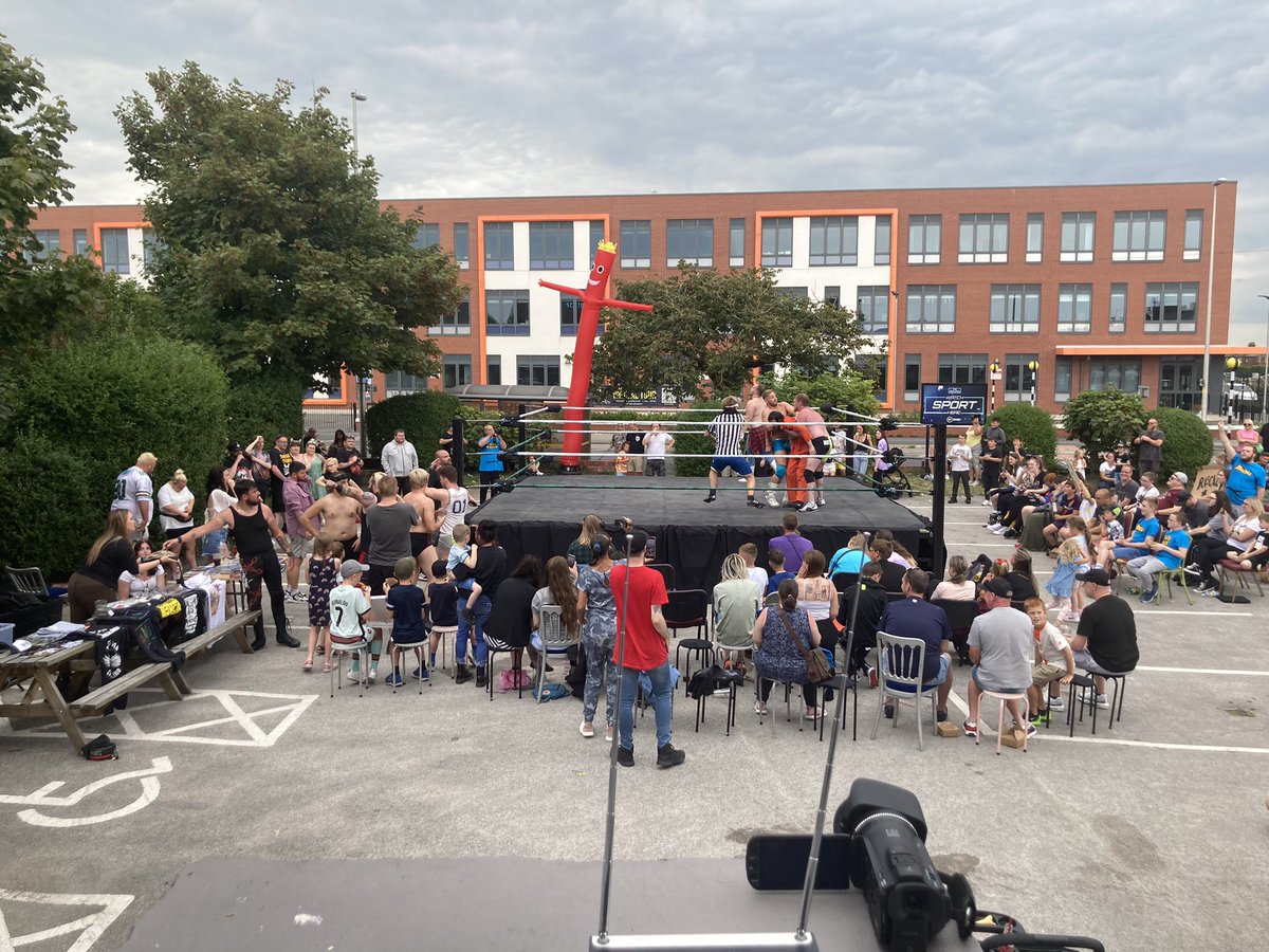 PCWsoundguys's tweet photo. A surprise defeat for Death Row saw @PhilipMichael98 join in a 3 on two beat down.  @CSR_Wrestler made the save before #adamlowe  and #rossyrascal joined in.  We now have a no dq 8-man with @corkyishard as referee! https://t.co/25oZmlc8tD