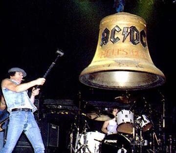crockpics's tweet photo. Brian Johnson ringing the bell to lead into “Hells Bells” 1985 https://t.co/6wNejeR7vn