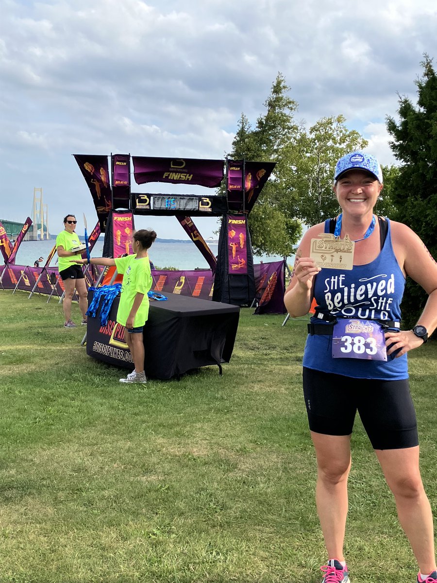 TannerLovesTRo's tweet photo. Today I raced under the Mighty Mac! The swim was tough, but I made up ground on the bike. Pleased to get 3rd place overall in a small sprint field.๐ฅ#RaceTheStraits #PureMichigan #TriHard https://t.co/ckvPiEkTpW