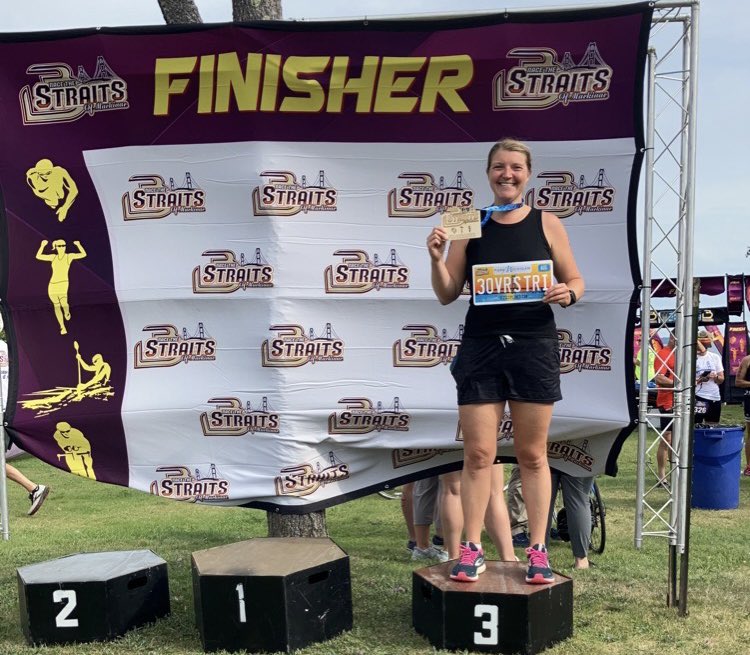 TannerLovesTRo's tweet photo. Today I raced under the Mighty Mac! The swim was tough, but I made up ground on the bike. Pleased to get 3rd place overall in a small sprint field.๐ฅ#RaceTheStraits #PureMichigan #TriHard https://t.co/ckvPiEkTpW