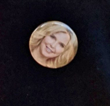 AngelaKennecke's tweet photo. Someone sent me a photo this weekend of a button a vendor is selling with my face on it! Huh? Do I get button royalties for this? 2 cents a button maybe?! https://t.co/9vAZsj71a2