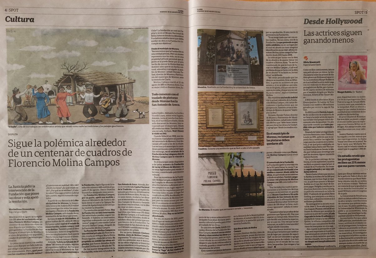 Polémica por un centenar de cuadros de Florencio Molina Campos 🎨

La Justicia ⚖ pidió la intervención de la Fundación que posee las obras y esta apeló la resolución

Pelea🥊 entre la Fundación Molina Campos, el Municipio de Moreno y el nieto del artista

Mi nota en #Clarín 📰🗞️