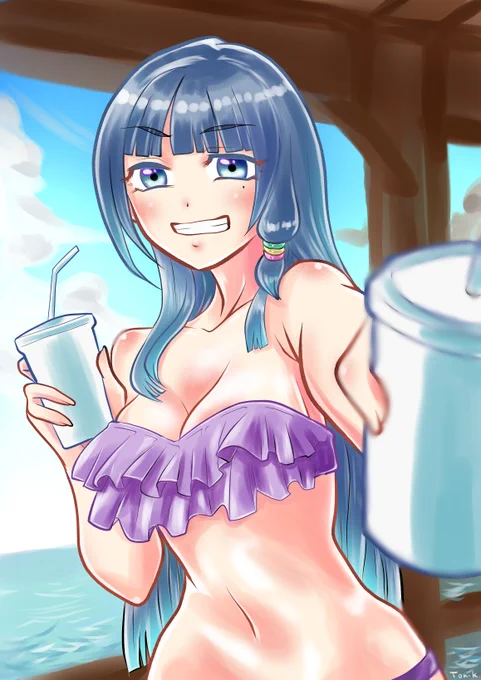 「結局ことしの夏も特に何も無かったからって落ち込んでんの?」「だから葵がかわいそうなキミと一緒に海に来てやってんでしょ」「え?泳ぎたいだけだろって?ばーかこれでも飲んどけ!!」#葵の絵#同級生富士葵#幼馴染富士葵 
