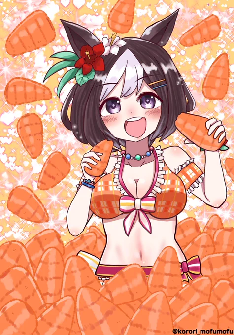 『スペちゃんと山盛りニンジン』たくさんお食べ#ウマ娘 #ウマ娘プリティーダービー #スペシャルウィーク #イラスト 