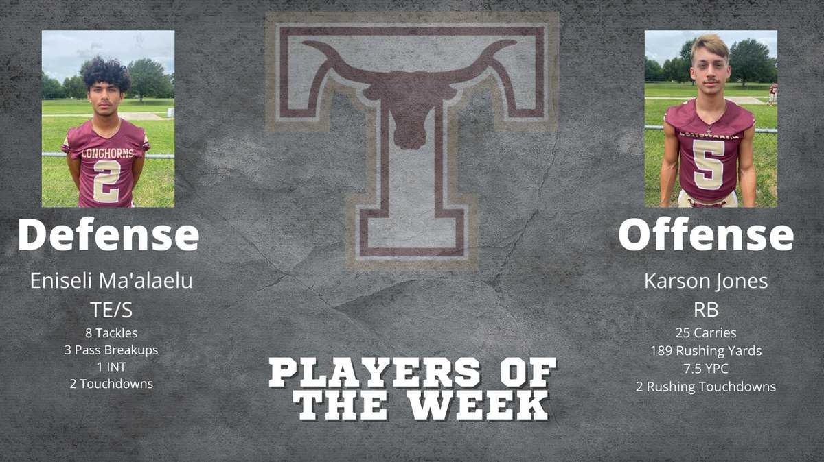 Congrats to the players of the game from our 35-18 victory over Evadale.
