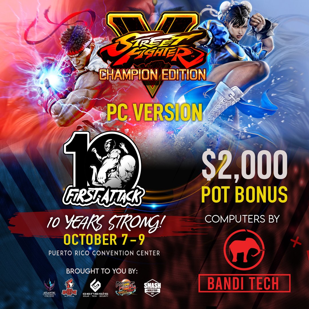 First Attack PR 🇵🇷 (@firstattackpr) on Twitter photo We've been working hard to make this a possibility and thanks to <a href="/gobanditech/">Bandi Tech</a>, its finally happening.
#SFVCE will played on the PC version and has received a $1k pot increase.
Now a $2k Pot Bonus.
Thanks to Banditech & Make sure to follow
Register at:
Firstattackpr.org We've been working hard to make this a possibility and thanks to <a href="/gobanditech/">Bandi Tech</a>, its finally happening.
#SFVCE will played on the PC version and has received a $1k pot increase.
Now a $2k Pot Bonus.
Thanks to Banditech & Make sure to follow
Register at:
Firstattackpr.org