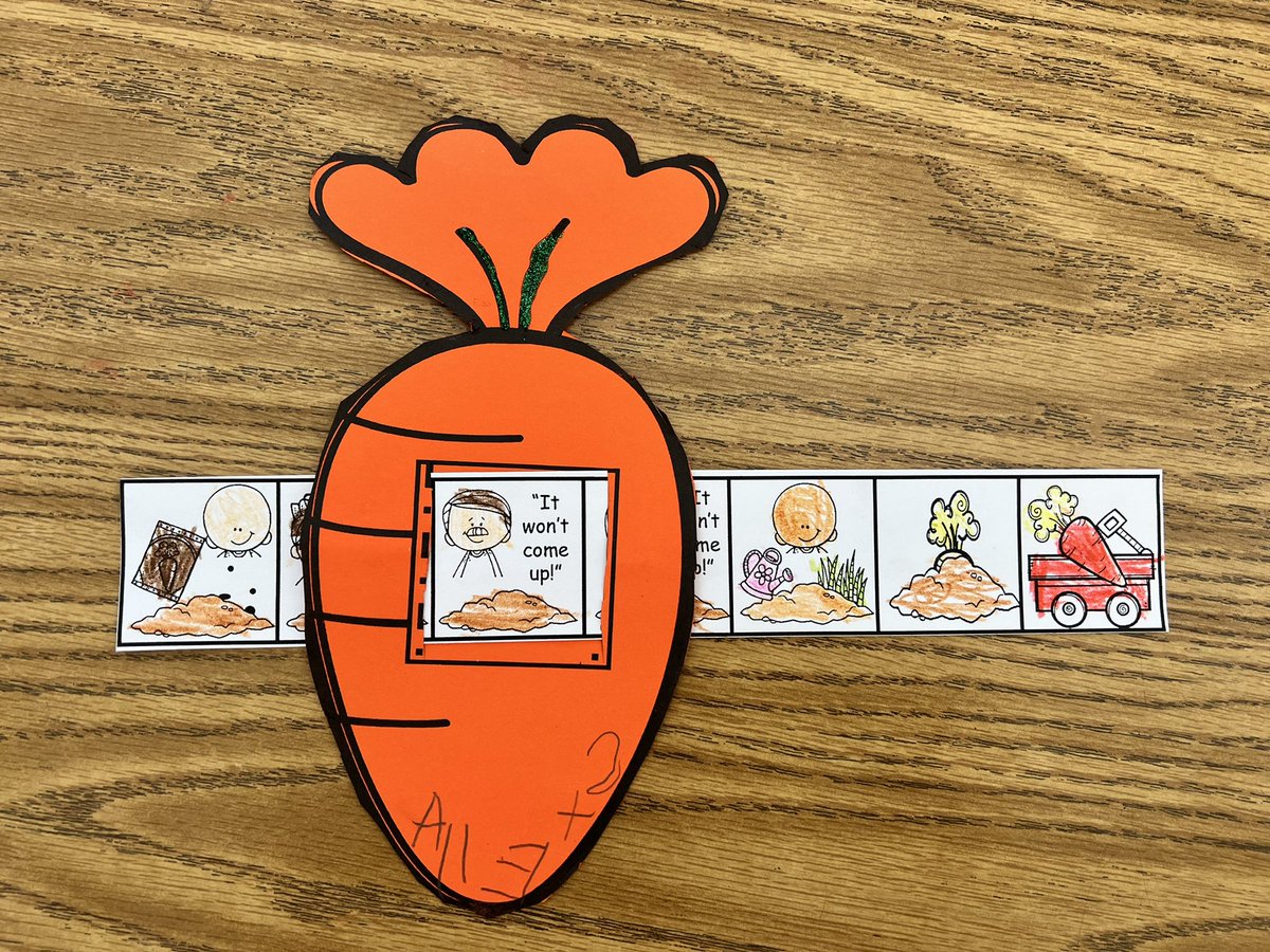 Wolfman1st's tweet photo. We are readers in kindergarten! We can remember how the parts of The Carrot Seed go by acting it out and including all the important parts from beginning to end. 🥕 https://t.co/C31me4iVCy