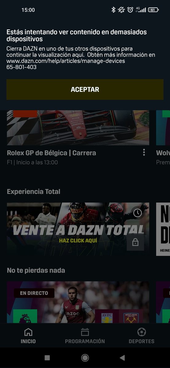 serx_onthebeach's tweet photo. Espero que @DAZN_ES cambie la podía que ha pasado hoy con la F1.
Pagamos más por tener 2 dispositivos y no poder verlo por no compartir IP.
Es un auténtico desastre y una estafa, porque las condiciones no fueron esas cuando se contrata. https://t.co/8jXxH10VaZ