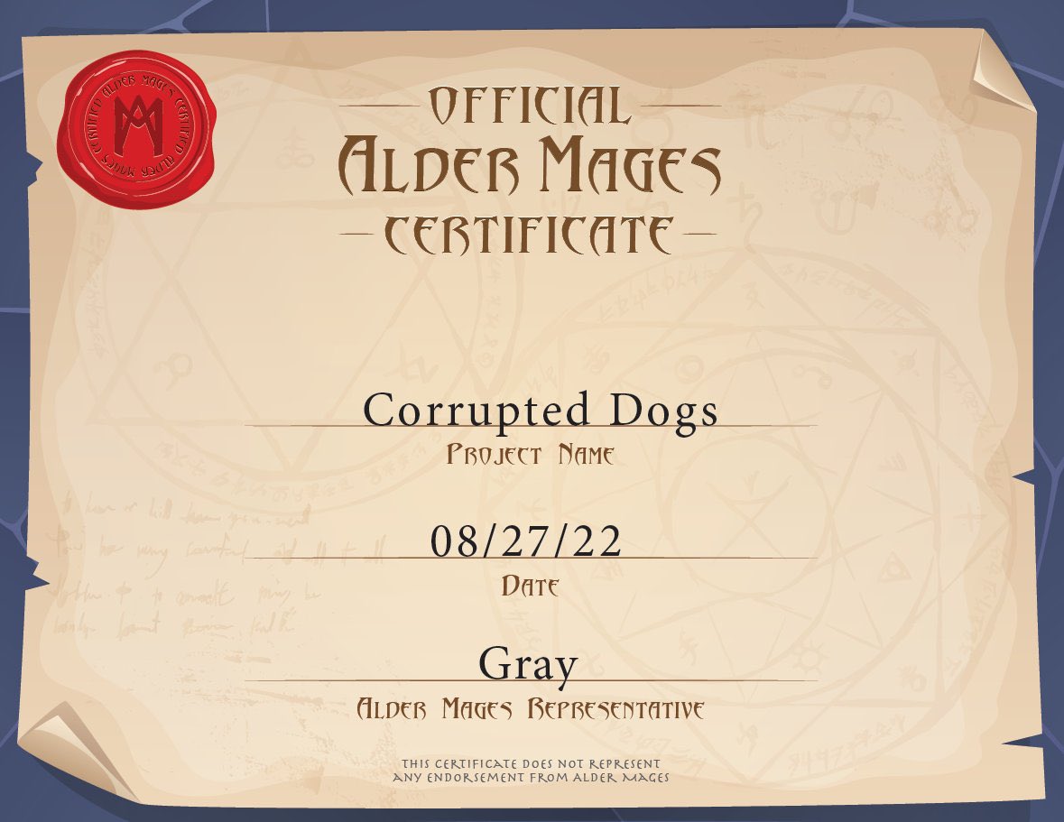 WL MINT IS LIVE!!!
Public in 3 hours

mint.creatormachine.com/corrupteddogs

We have also been doxxed by Alder Mages