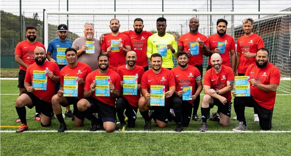 AmarCymru's tweet photo. A match for mental and physical wellbeing. Promoting healthier life styles and socialising through football. Big shout out to @AnwarU01 @WeAreTheFSA for supporting the cause. #Football4All #MentalHealthAwareness https://t.co/tASrjqZuhf