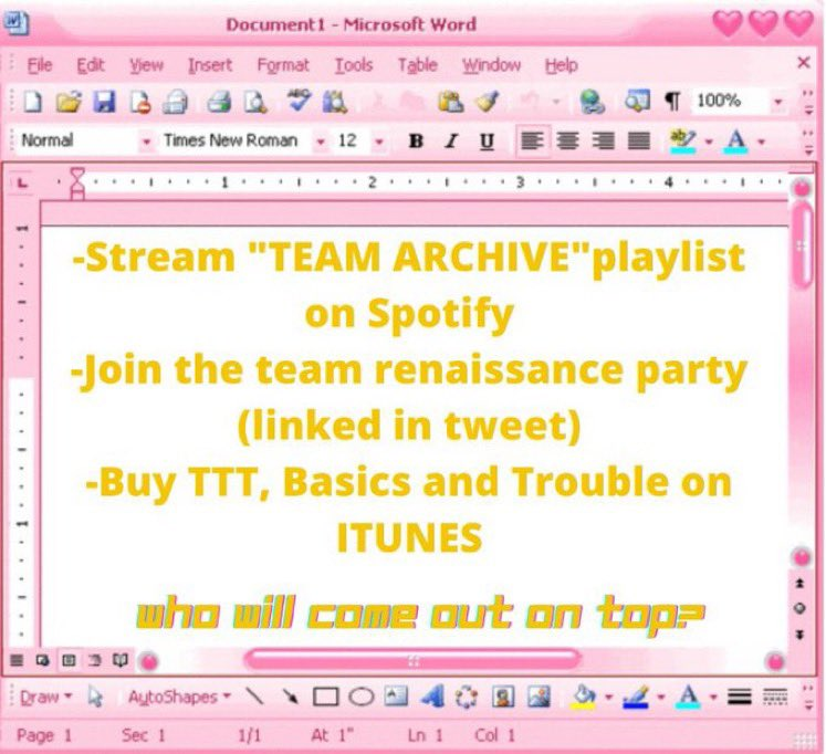 sanaglobalunion's tweet photo. TWICE STREAMING EVENT
It has started! Let's do our best #TeamArchive!
Renaissance Party: https://t.co/pnTUil817X
Playlist: https://t.co/LWJaXaUWIq
WHO IS TOP SPY
#Pick_A_TTTeam
#TEAMARCHIVE https://t.co/UUBSX3lw4X