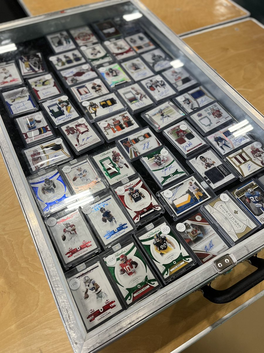 iampgmcards's tweet photo. A case full of only Flawless, NT, Immac, and Panini One 👀. Not sure what that Impeccable Lebron is doing up there. Show me this tweet and it’s yours! #IamPGMCards https://t.co/CxmJt24mKh