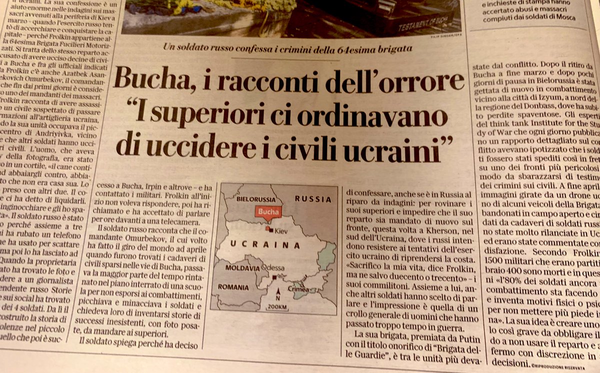 Le testimonianze dirette di militari russi sono essenziali per condannare Putin e i suoi vertici militari di delitti di guerra e contro l’umanità. In una corte penale internazionale. Questo deve avvenire: ci volessero anni, niente deve restare impunito
