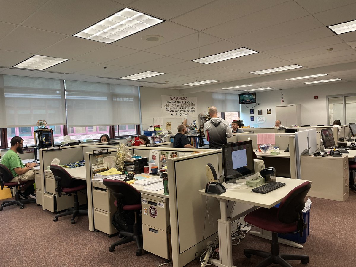 FHS math teachers hard at work Friday afternoon getting ready for students. We can’t wait to see you all tomorrow! #BackToSchool #bestteachersever #mathteachers #office