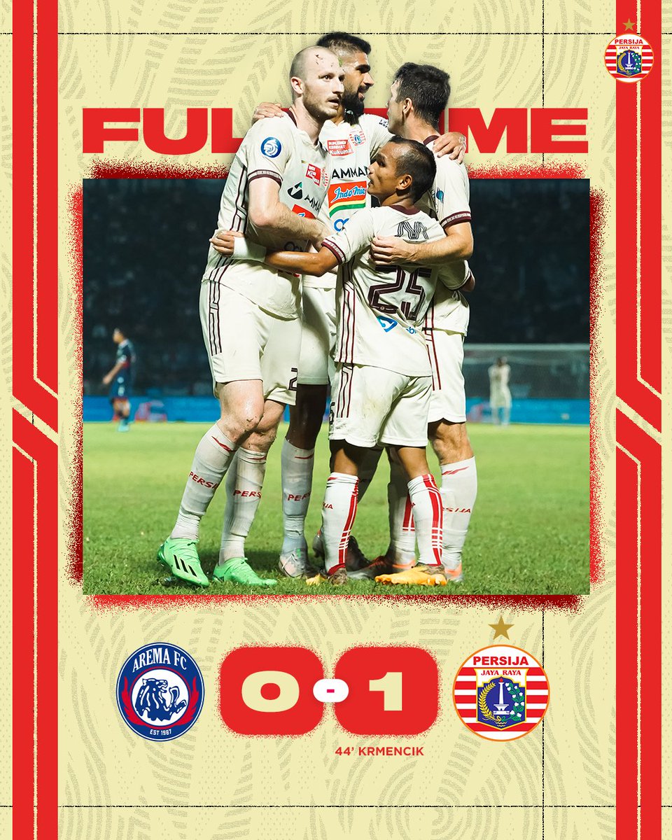 Persija_Jkt's tweet photo. FULL-TIME!

Solid performance.
Full SENYUM, Jak! 💪🔥🐯🔴

Arema FC 0-1 Persija Jakarta.

#PersijaDay #BRILiga1 #ToTheNextLevel #BelieveIn12 #PersijaJakarta https://t.co/r1FfzpwsPu