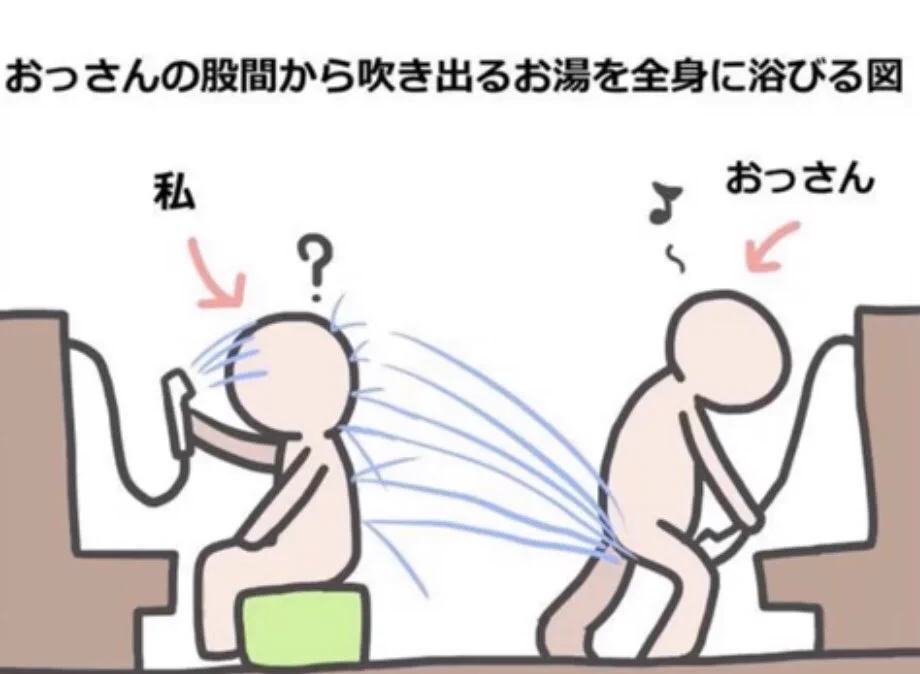 これは嫌…おっさんのある部分を通過して自分にかかるシャワーw