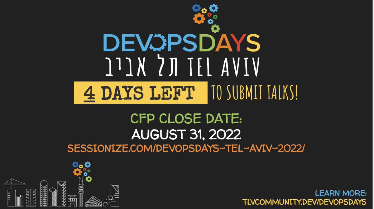 🚨 EVERYBODY PANIC! 🚨

👉 Just FOUR DAYS LEFT to get your talks in for DevOpsDays Tel Aviv! 😱

It's now or never...do us proud.! 

Submit your talks here: 👇
sessionize.com/devopsdays-tel…
