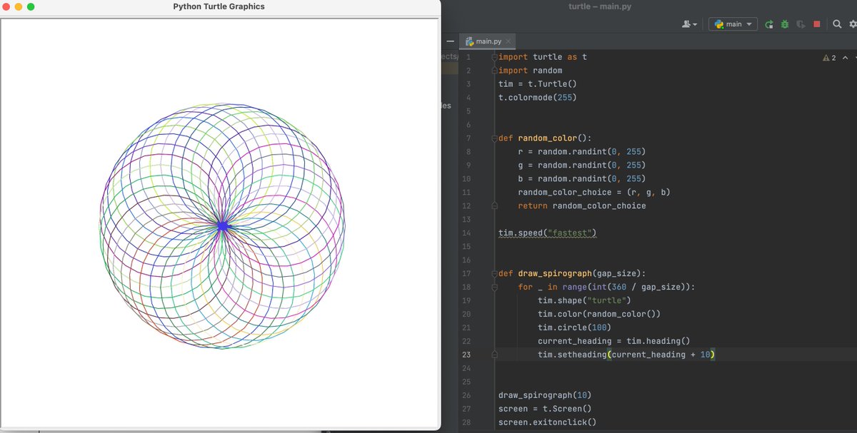 claudiaacchurch's tweet image. #100Ddaysofcode #python 
- Drawing a spirograph: