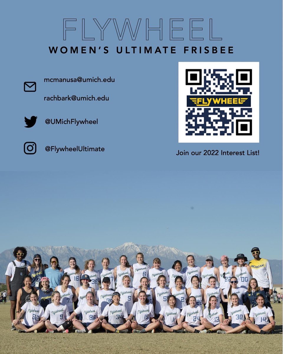 UMichFlywheel's tweet photo. Interested in joining Flywheel? Great news! We have a bunch of events coming up where you can learn more about the team, get to know the team, and come play with us. Never played before? Don’t sweat, we’ll teach you everything you need to know 🥏

Don’t hesitate to reach out! https://t.co/ykRgS5tf4K