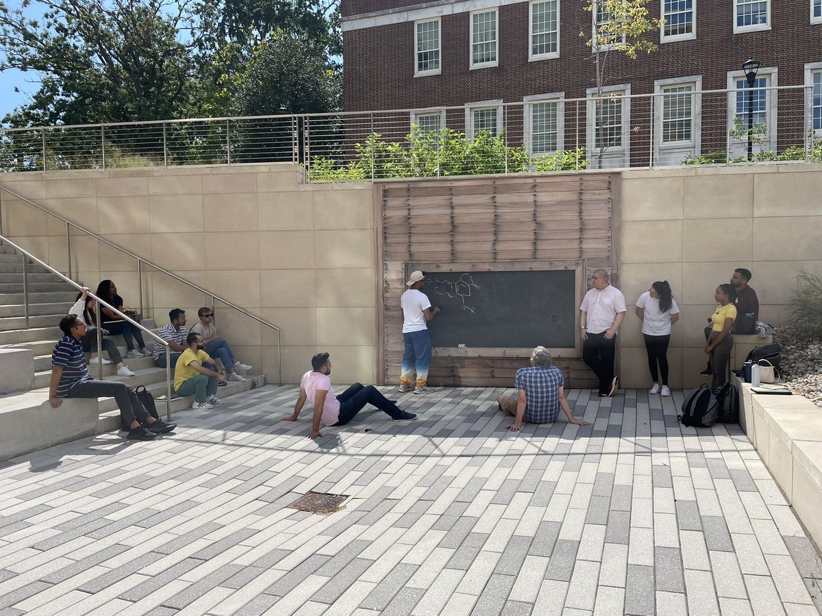 MitchCroatt's tweet photo. My group had our first group meeting outside last week. It was hot but fun. Having just returned from COVID isolation, I found it a great way to safely meet as a group. I’m glad that @UNCG had a great space for us to meet. @uncg_chem #beatingCovid https://t.co/YRexHD79YF