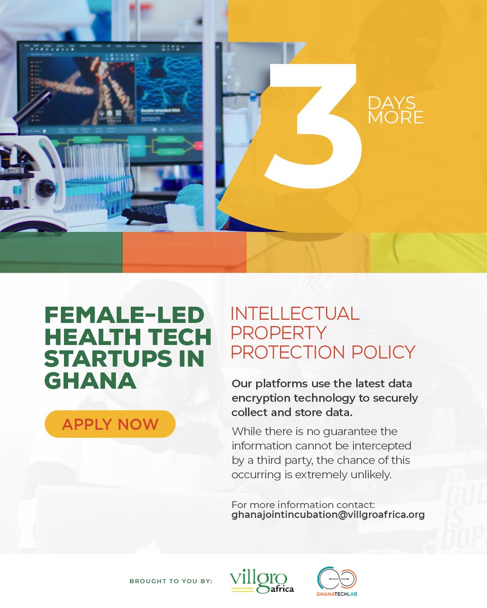 GhanaTechLab's tweet photo. Have you applied to the Female-Led Tech Startups in Ghana call yet? Applications are open until the 31st of August, 2022. 

Apply now: https://t.co/jVQpogPLtF

#GhanaTechLab
#VillgroAfrica
#FemaleInTech
#womenintech https://t.co/zDMRZ6C99J