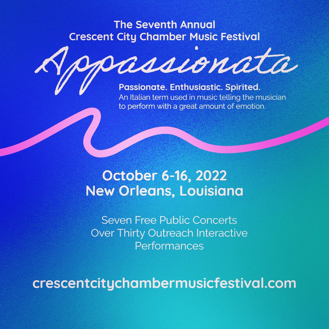 CCChamberFest's tweet photo. In just five weeks, the first arrivals from our amazing group of Festival Artists for our Seventh Season land in #NewOrleans — save the dates (October 6-16), and check out https://t.co/2BlriwROlk for full details on our seven FREE Public Concerts!

#ClassicalMusic #classical https://t.co/XGkMhitDgl