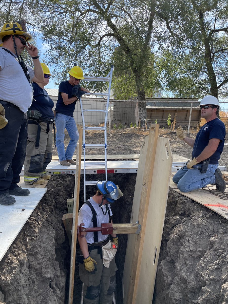 BCFD3's tweet photo. For our monthly Saturday morning training, firefighters practiced shoring techniques for trench collapse emergencies. A big thank you to Lieutenant Kevin Leis and the Plumbing Doctor LLC for digging our practice trench and allowing us to training on their property! https://t.co/tTNINnltAe