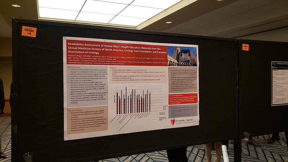 DrNannanT's tweet photo. @clzhou01 Chris Zhou educating the audience on readability of men's health patient education materials. Take home: need to make materials easier to understand!  @NCSAUA #ncs2022 #ncsaua @CaseUrology @DrCalamari @erinjessse @prunty_megan @AramLoeb @RamyAbouGhayda https://t.co/77PtIkUrrb