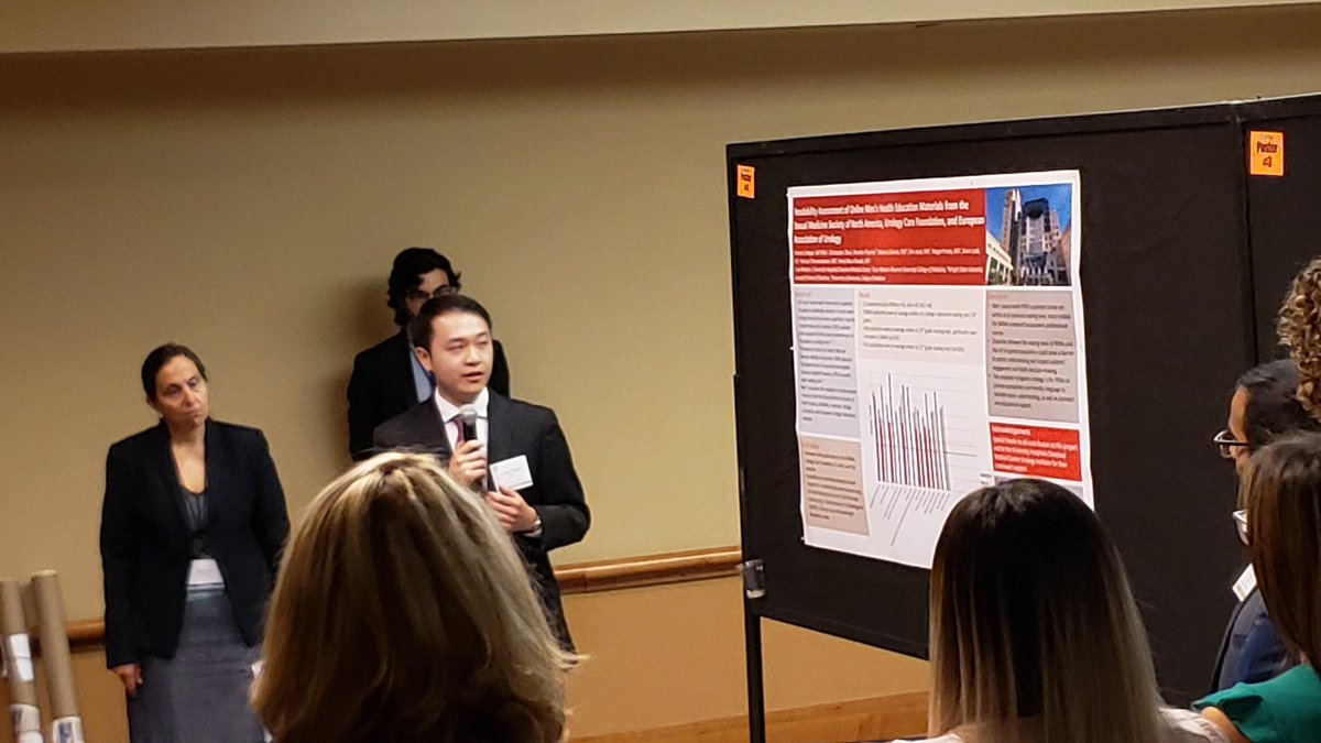 DrNannanT's tweet photo. @clzhou01 Chris Zhou educating the audience on readability of men's health patient education materials. Take home: need to make materials easier to understand!  @NCSAUA #ncs2022 #ncsaua @CaseUrology @DrCalamari @erinjessse @prunty_megan @AramLoeb @RamyAbouGhayda https://t.co/77PtIkUrrb