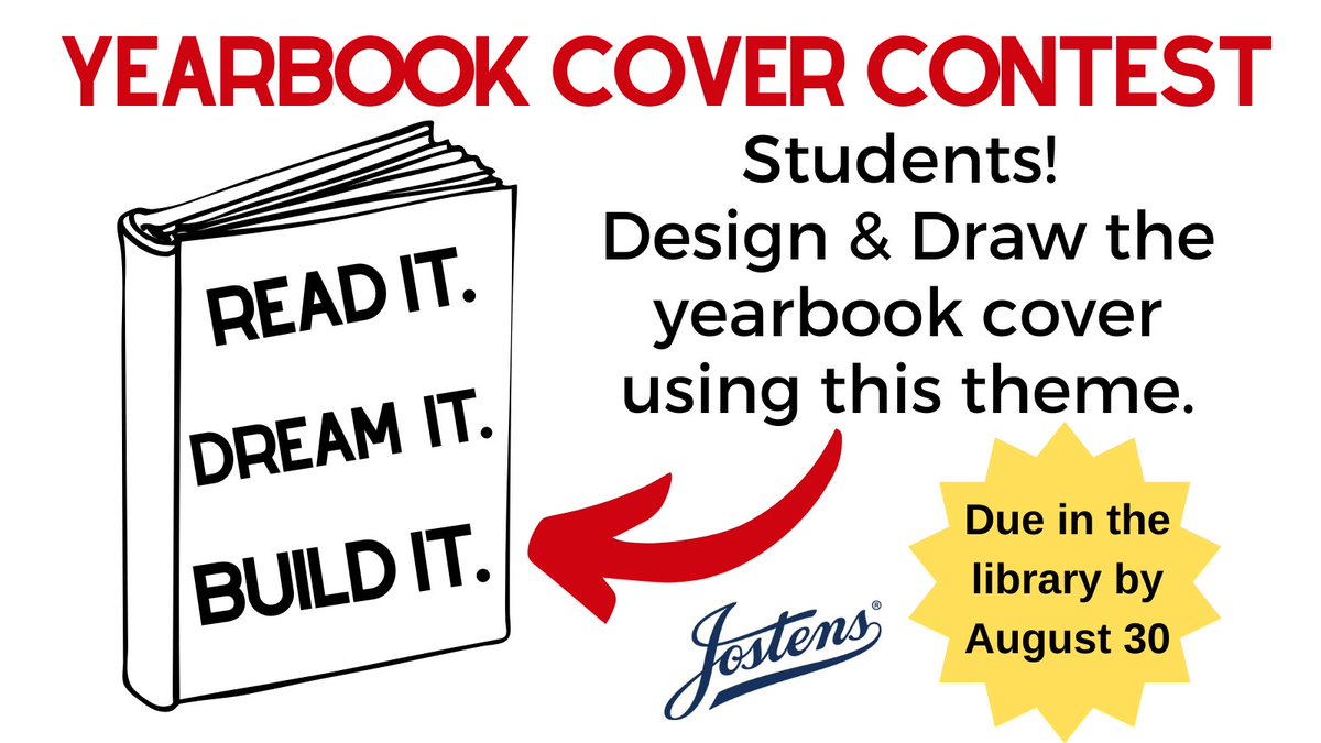 FairOaksEagles's tweet photo. Yearbook Cover Contest entries using the theme #ReaditDreamitBuildit are due in the school library by Tuesday, August 30th. The selected student entry will win a FREE yearbook! All students are welcome to participate with their original artwork. #FairOaksEagles #YearbookCover https://t.co/U80OjlG52J