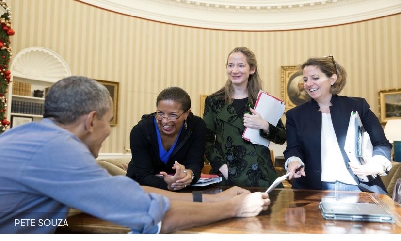 Susan Rice: Biden’s domestic policy advisor

Avril Haines: Biden’s DNI

Lisa Monaco: Biden’s Deputy AG

Figured this out yet?