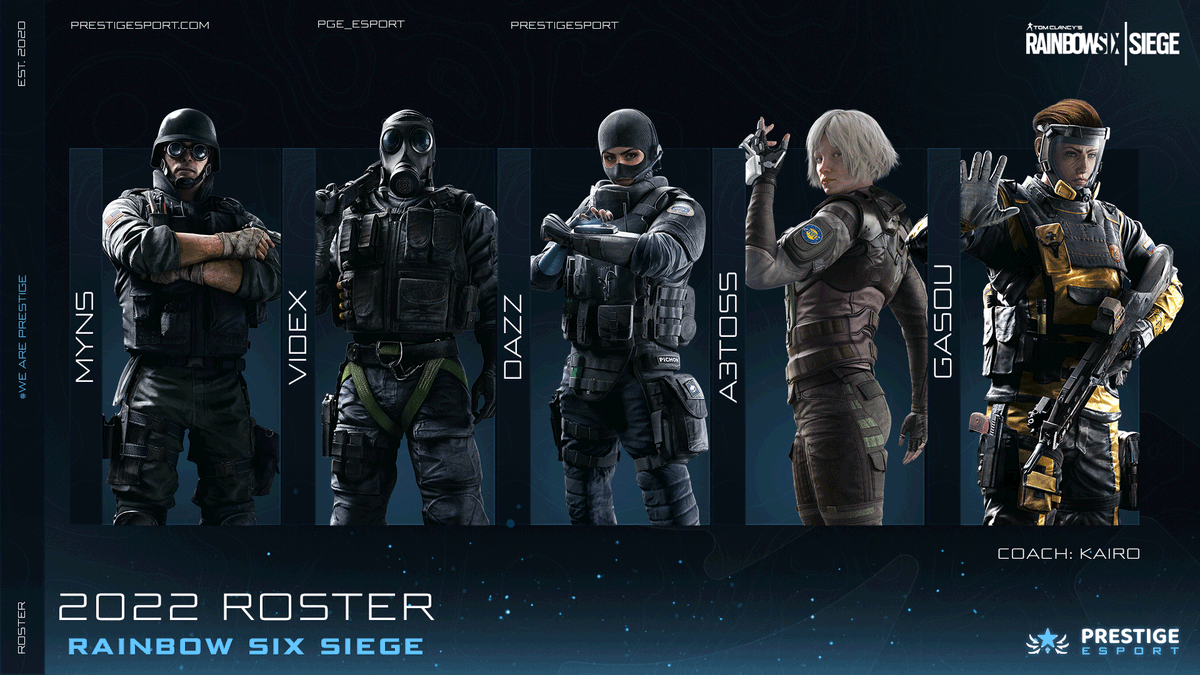 Nouveau jeu, nouvelle équipe.

Voici les 5 joueurs qui seront maîtres de leurs prestigieuses aventures sous nos couleurs 🔥

⛑️@MyNnSn1 
⛑️@VidexR6 
♻️<a href="/DaZzR6s/">DaZz.LFO</a> 
🔫<a href="/Aetos_II/">A3tosS</a> 
🔫<a href="/Gasou_/">Gasou</a> 

🧠<a href="/coach_Kairo/">Kairo</a> 

#PGE #R6S