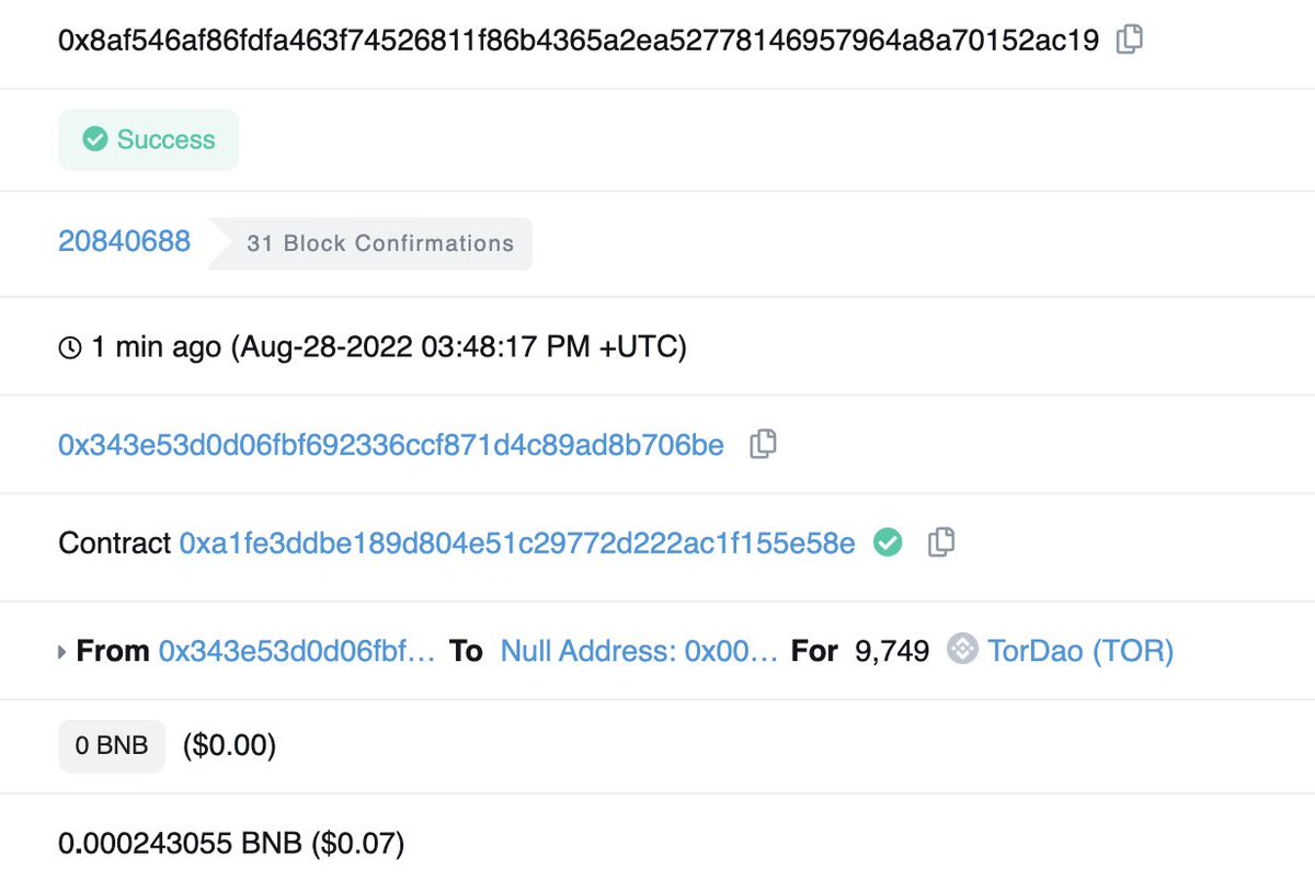 Tor_DAO_'s tweet photo. The repurchasing and destruction of the #Tor for today have been completed.  

✅The total repurchasing value is 7200 USDT. 
✅The destruction amount is 9749 #Tor. https://t.co/6szVZzXSnS