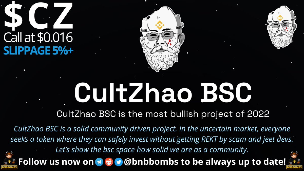 allchainbombs's tweet photo. Today's call is $CZ a solid community driven project. In the uncertain market, everyone seeks a token where they can safely invest without getting REKT by scam and jeet devs.Launched 2 days ago and now around 500+ Holders, could 10x to 50x DYOR 🚀 @cultzhaobsc #BNB #BSC #CZ https://t.co/7ktNpEJUK6