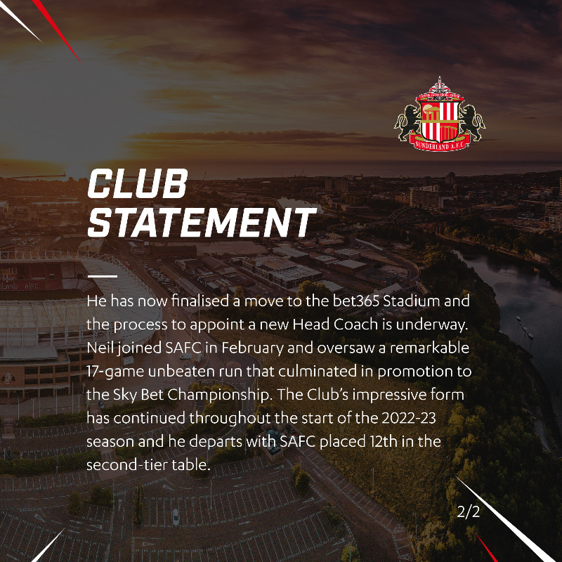 SunderlandAFC's tweet photo. Sunderland AFC can confirm that Alex Neil has joined Stoke City with immediate effect.