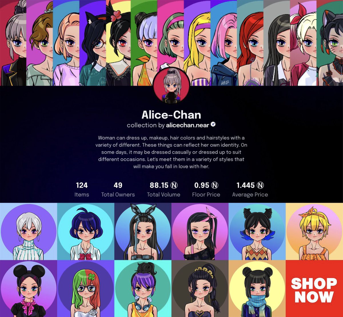 AliceChanNFT's tweet photo. 'Alice-Chan' collection reached 88.15 volume traded
👑 49 collectors joined Alice world!
🌻 32 girls sold outs!
✨ Price : 2.5-3 $Near
.
💕Shop now : https://t.co/bJdXymEA5w
.
#AliceChan #NEARnft #NEARverseTH #ParasNFT #NFTCommunity #NFTdrop #NFTThai #NFTThailand #NEAR #paras https://t.co/ERP05nUfHv
