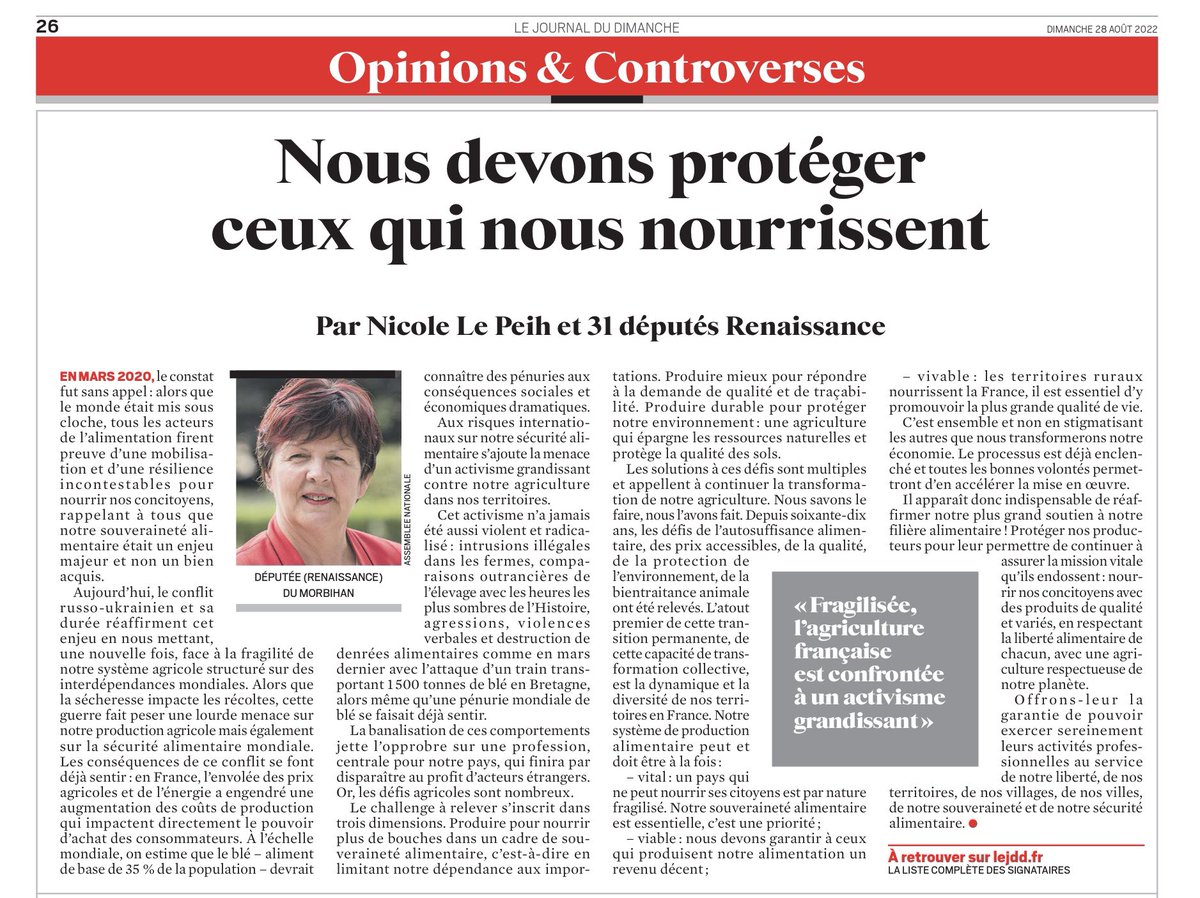 Philoulyon's tweet photo. « Aux risques internationaux sur notre sécurité alimentaire s’ajoute la menace d’un activisme grandissant contre notre agriculture dans nos territoires »

Une tribune très intéressante dans @leJDD à lire et RT car c’est maintenant qu’il faut se réveiller pr notre #agriculture 🇫🇷. https://t.co/MwJX91n5bU