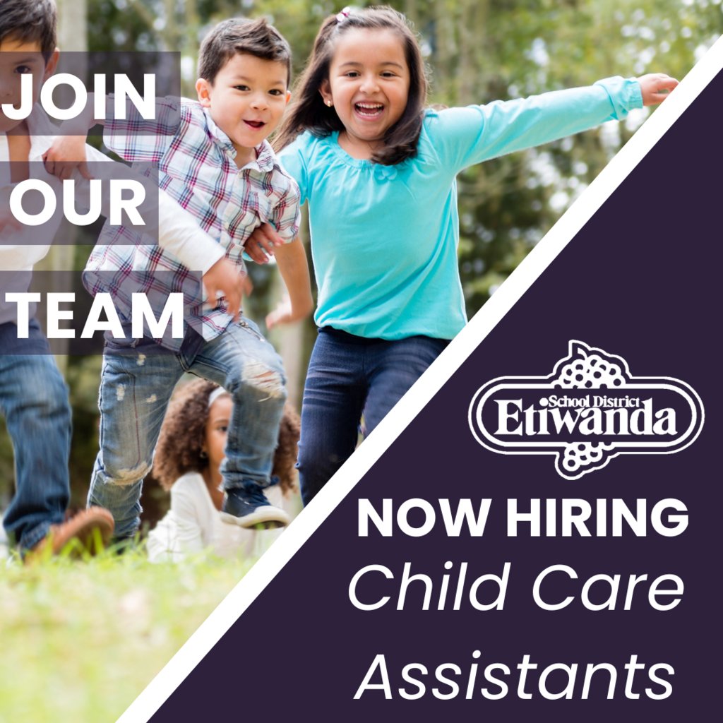 summitsharksESD's tweet photo. Etiwanda School District is hiring Child Care Assistants. We have afternoon openings at all of our school sites. To find out more about the position and to apply, go to https://t.co/LtShAMK8xU. https://t.co/kJvXTdktqP