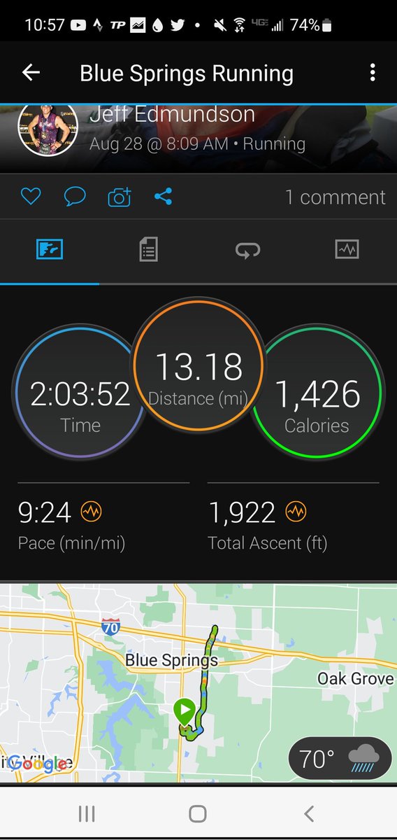 jedmo7's tweet photo. Rain, rain, &amp; more rain. Needless to say it was a wet slog of a run. Went well overall but the hip tendonitis was annoying &amp; sucked some of the joy out of it. Oh well got it done. #staysalty #fxckcancer #fxckcancerenduranceclub #orangemud #iaminfinit #hokaoneone #baseperformance https://t.co/uwTjRMQPYL