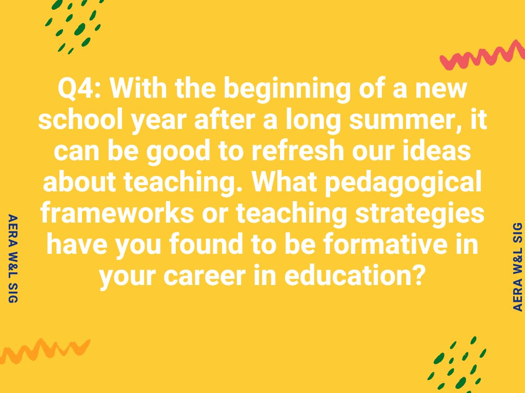 writinglit's tweet photo. Q4: With the beginning of a new school year after a long summer, it can be good to refresh our ideas about teaching. What pedagogical frameworks or teaching strategies have you found to be formative in your career in education? #literaces https://t.co/Tnbd3uK8Ma