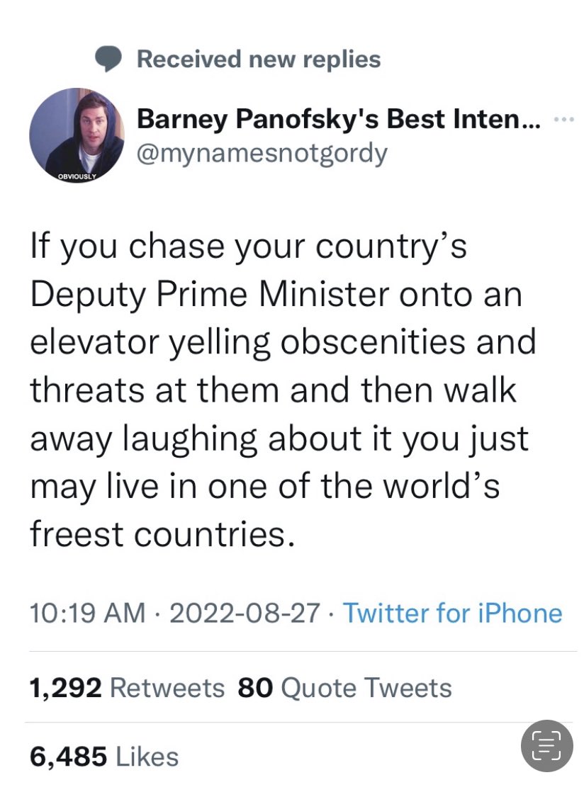 Denisula99's tweet photo. @PierrePoilievre Hey dude, first thing we are already “free” and to show how free every citizen is in Canada, one of your disciples intimidated and harassed the Deputy PM. Just wait till they stop feeding on your bullsh*t and turn on you and your wife. Not so fun then. #PierrePoilievreTheCoward https://t.co/Ixxpb8VU97