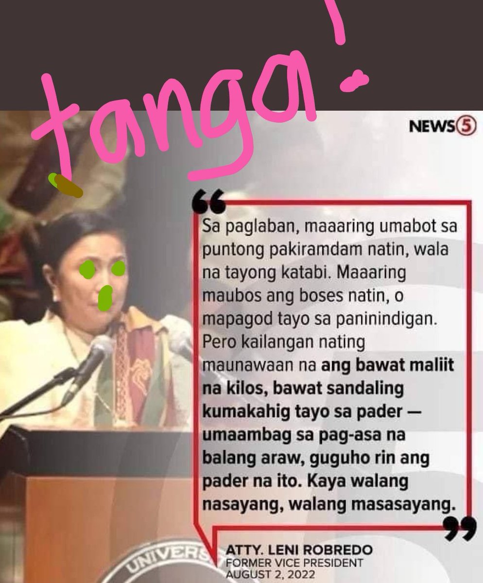 GraceEverlast's tweet photo. Meron yata #MartyrComplex si #CitizenLENi 😂😂 Always #PaVictim ang Speeches nya-instead of #UrgingTheGraduates to fulfill their #GodgivenDestiny ⬇️⬇️

#AngatBuhay ❌❌
#LeniRobredo UmeEPAL pa!
#ADMUCollegeOfLaw Grad'n

📸 CTTO https://t.co/0q06ROqIL6