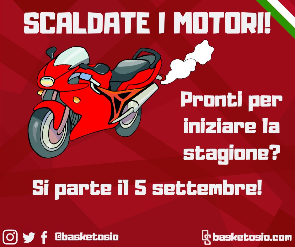 basketosio's tweet photo. Pronti a ripartire?
Allora scaldate i motori, ci vediamo in palestra a partire dal 5 settembre!
#basketosio #forzaosio #scaldateimotori #siriparte https://t.co/K6DZxpUHOu
