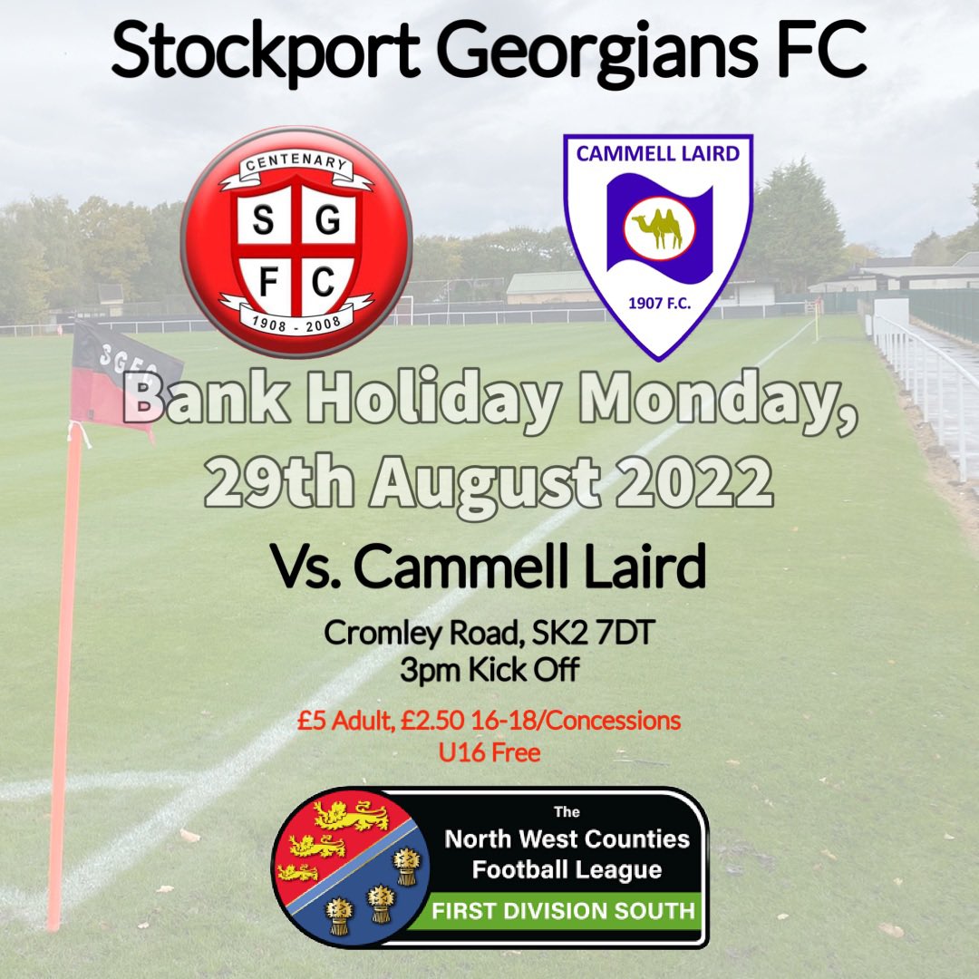 We go again tomorrow with the 2nd game of our Bank Holiday double header. Reminder: we’re at home, it’s only £5 entry (or £2.50 concessions) &amp; we have <a href="/WoodstockPizza/">Woodstock Pizza</a> on site with our fully stocked bar open from 1:30pm

🆚 <a href="/cammelllairdfc/">Cammell Laird 1907 FC</a>
🏟 Cromley Rd, SK2 7DT
🕒 3pm KO

#SGFC