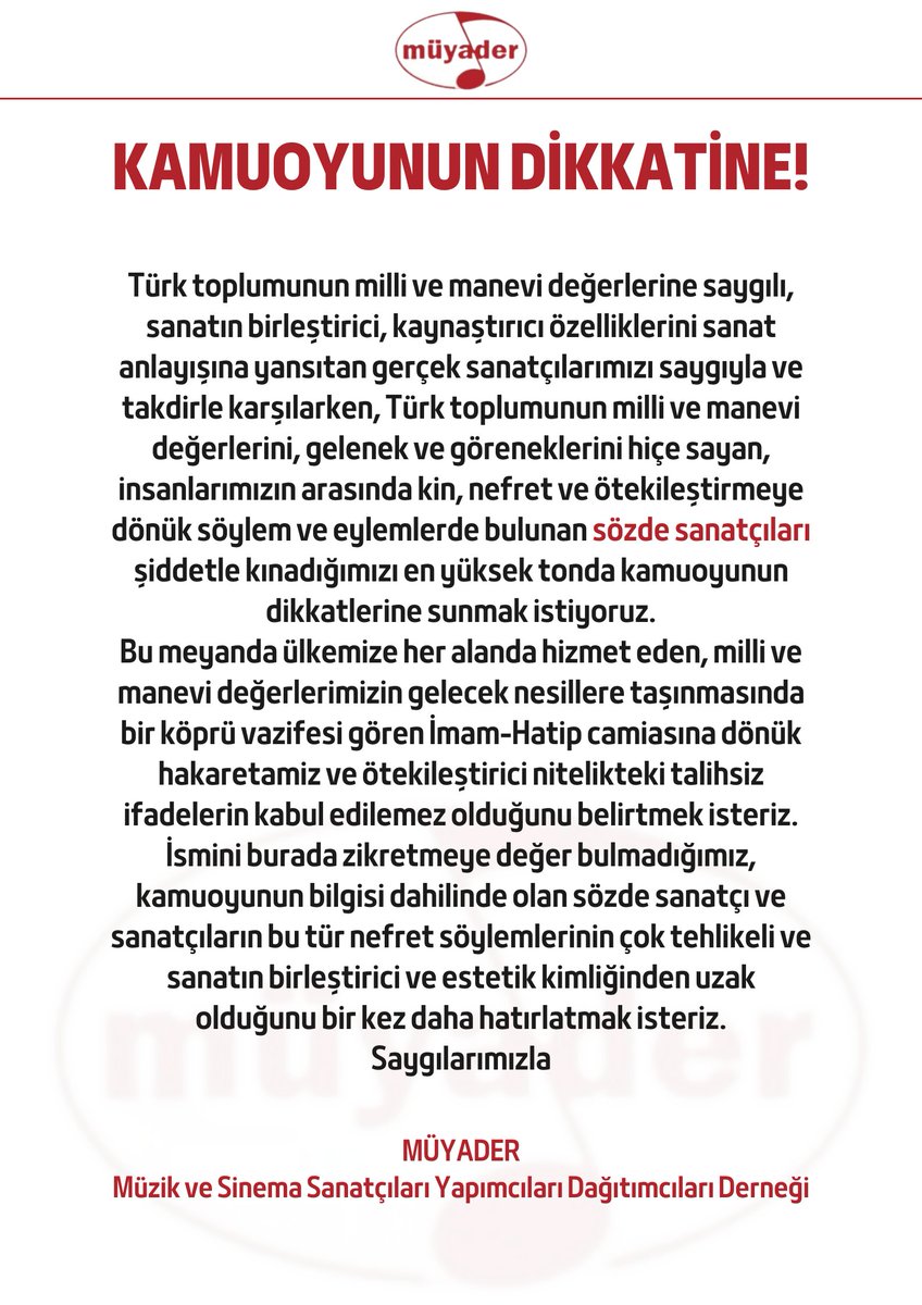 Derneğimiz Müyader'in son günlerde ülke gündemini meşgul eden konu ile ilgili açıklamasıdır.