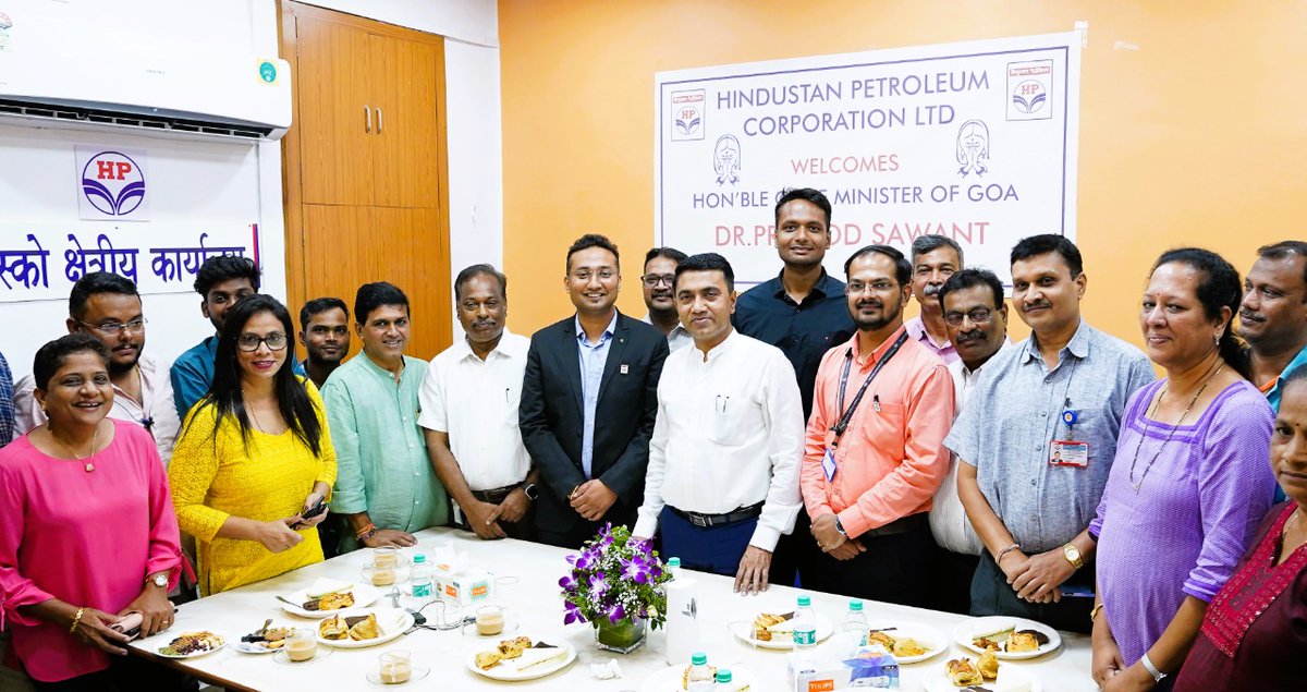 Got an opportunity to host and interact with Dr. Pramod Sawant <a href="/DrPramodPSawant/">Dr. Pramod Sawant</a> Honourable Chief Minister of Goa at our Goa office. Truly amazed by the intellectual and humbleness of Dr. Sawant!  #Goa #Leadership 
<a href="/HPCL/">Hindustan Petroleum Corporation Limited</a> <a href="/hpcl_retail/">Mera HP Pump</a> <a href="/Rg03Goel/">Rajeev Goel</a> <a href="/HpclVascoRO/">Mera HP Pump Vasco</a> <a href="/srinihp1970/">ch srinivas</a>