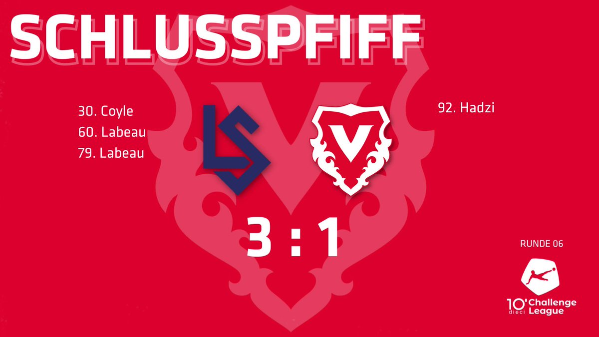 VaduzFC's tweet photo. Schlusspfiff im Stade de la Tuilière | 3:1

#hoppvadoz #supportFCV #fcvaduz #LSVAD https://t.co/jNN3FLjLS8