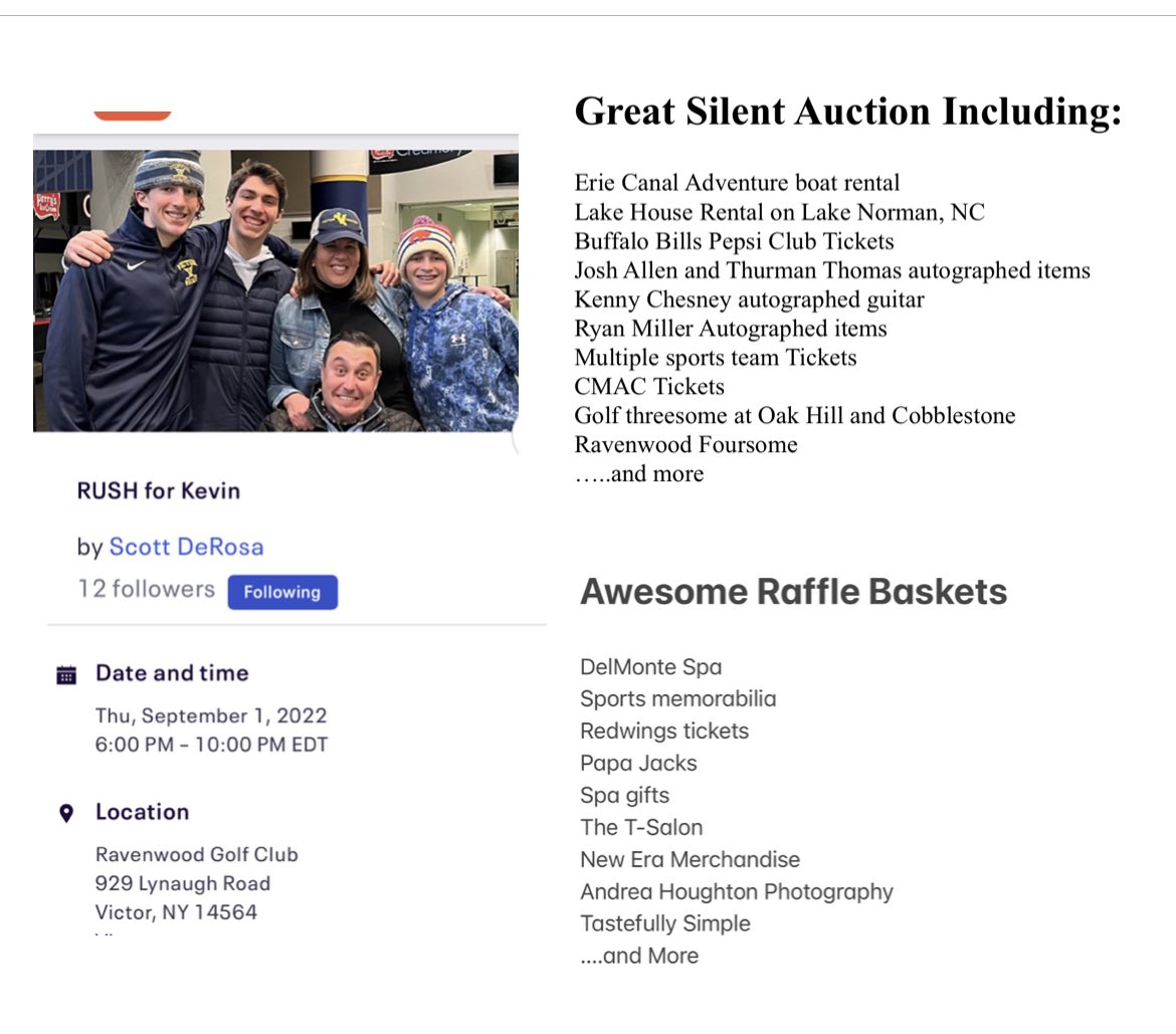 5 Days away!! Please join us to support our local Victor family!! Get your tickets today!!  Live music from Shades of Grey, wine and beer tastings and finger foods!! All for a great cause!! ⬇️⬇️⬇️⬇️⬇️⬇️ eventbrite.com/e/rush-for-kev…